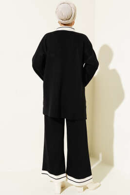 Kolları Metal Düğme Detaylı Triko Takım Siyah - İkili Takım