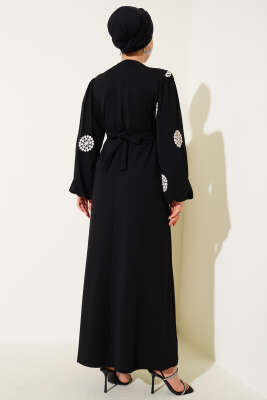 Kolları Nakışlı Kuşaklı Elbise Siyah - 500-700 TL Ürünler