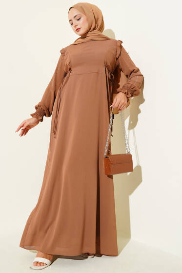 Kolları Parlak Pullu Elbise Vizon - Elbise