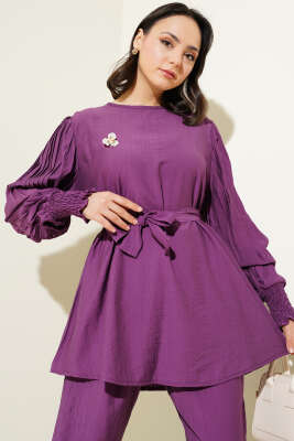 Kolları Pileli Kuşaklı İkili Takım Magenta - 700-1000 TL Ürünler