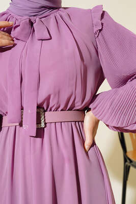 Kolları Piliseli Elbise Gül Kurusu - Elbise