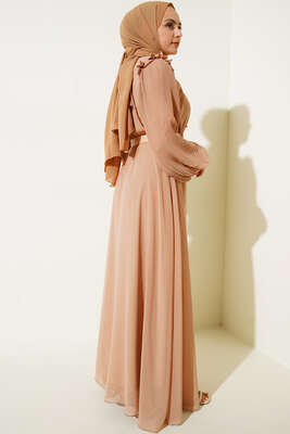 Kolları Piliseli Elbise Latte - Elbise