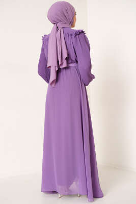 Kolları Piliseli Elbise Leylak - Elbise