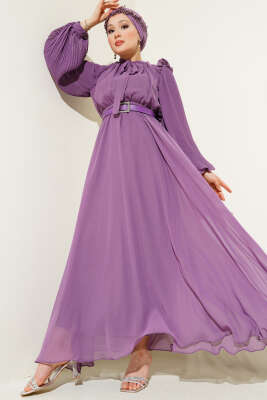 Kolları Piliseli Elbise Magenta - Elbise