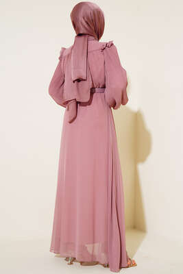 Kolları Piliseli Elbise Pudra - Elbise