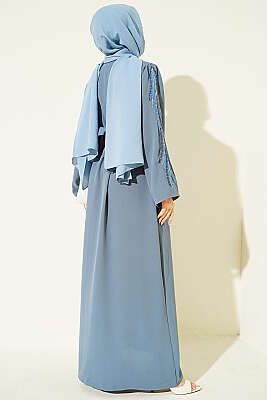 Kolları Pul Nakışlı Krep Abaya Kayrak Grisi - Elbise