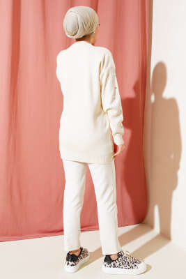 Kolları Taş Detaylı Triko Tunik Bej - Triko Tunik