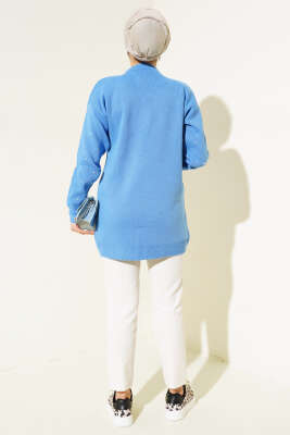 Kolları Taş Detaylı Triko Tunik İndigo - Triko Tunik