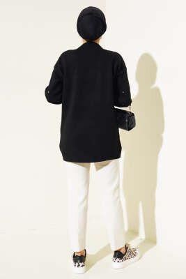 Kolları Taş Detaylı Triko Tunik Siyah - Triko Tunik