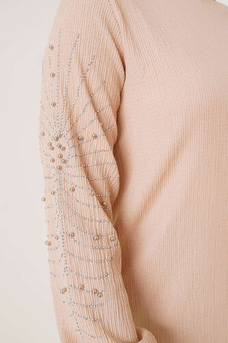 Kolları Taşlı Bürümcük İkili Takım Bej - İKİLİ TAKIM