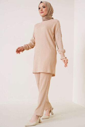 Kolları Taşlı Bürümcük İkili Takım Bej 