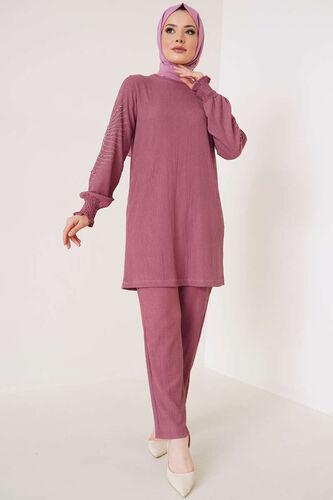 Kolları Taşlı Bürümcük İkili Takım Gül Kurusu 