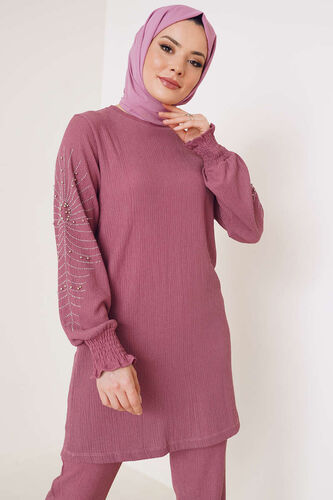 Kolları Taşlı Bürümcük İkili Takım Gül Kurusu - İKİLİ TAKIM