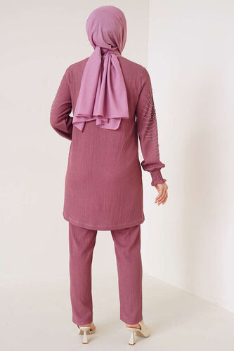 Kolları Taşlı Bürümcük İkili Takım Gül Kurusu - İKİLİ TAKIM