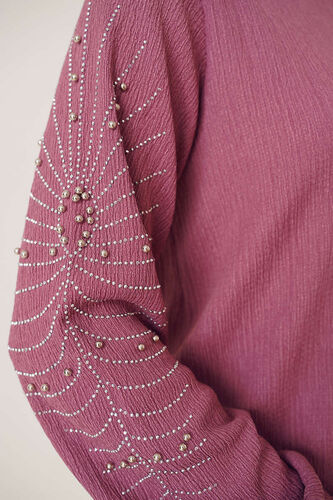 Kolları Taşlı Bürümcük İkili Takım Gül Kurusu - İKİLİ TAKIM