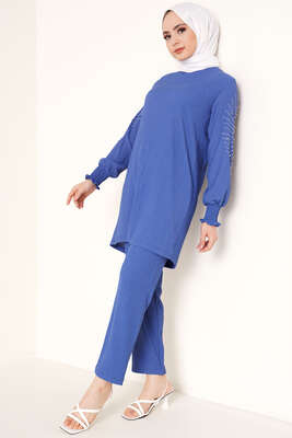 Kolları Taşlı Bürümcük İkili Takım İndigo 