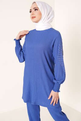 Kolları Taşlı Bürümcük İkili Takım İndigo - İKİLİ TAKIM