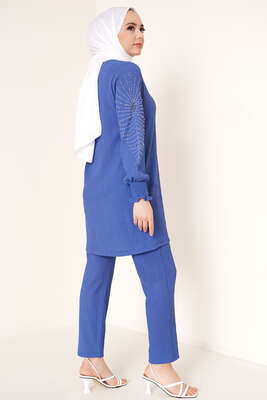 Kolları Taşlı Bürümcük İkili Takım İndigo - İKİLİ TAKIM