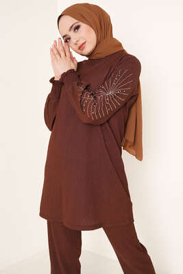 Kolları Taşlı Bürümcük İkili Takım Kahve - İKİLİ TAKIM