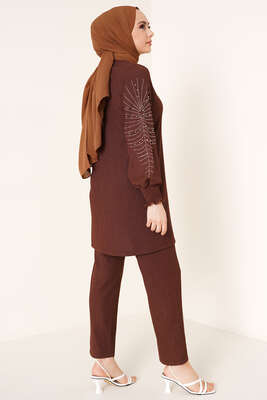 Kolları Taşlı Bürümcük İkili Takım Kahve - İKİLİ TAKIM