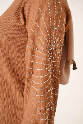 Kolları Taşlı Bürümcük İkili Takım Latte - İKİLİ TAKIM