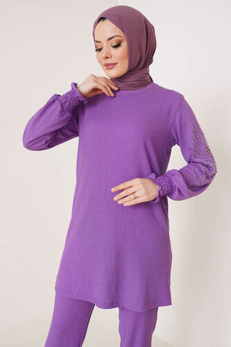 Kolları Taşlı Bürümcük İkili Takım Mor - İKİLİ TAKIM