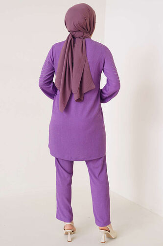 Kolları Taşlı Bürümcük İkili Takım Mor - İKİLİ TAKIM