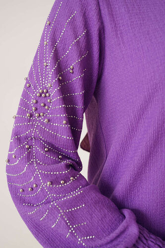 Kolları Taşlı Bürümcük İkili Takım Mor - İKİLİ TAKIM