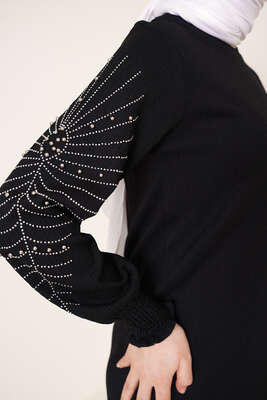 Kolları Taşlı Bürümcük İkili Takım Siyah - İKİLİ TAKIM