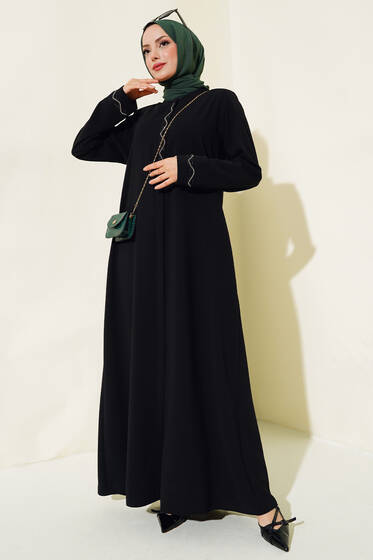 Kolları Taşlı Ferace Siyah - Ferace