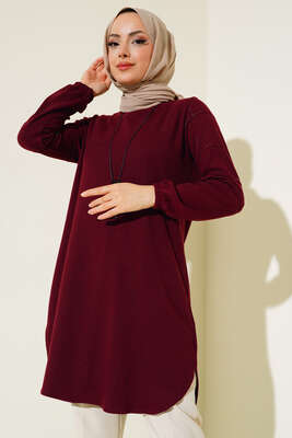 Kolları Taşlı Kolyeli Tunik Bordo - Tunik