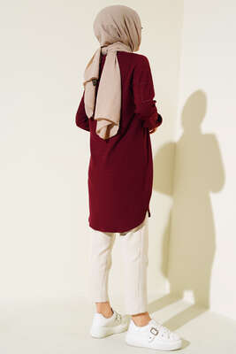 Kolları Taşlı Kolyeli Tunik Bordo - Tunik