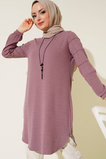 Kolları Taşlı Kolyeli Tunik Pudra - Tunik