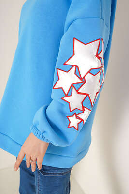 Kolları Yıldız İşlemeli Tunik Mavi - Thumbnail