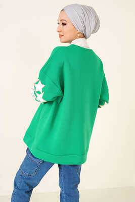 Kolları Yıldız İşlemeli Tunik Yeşil - Thumbnail
