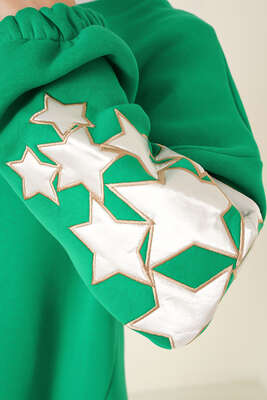 Kolları Yıldız İşlemeli Tunik Yeşil - Thumbnail