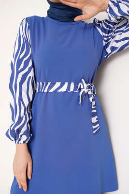 Kolları Zebra Desen Kuşaklı İndigo İkili Takım - İKİLİ TAKIM