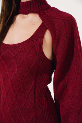 Kolluklu Elbiseli Triko İkili Takım Bordo - Kadın Giyim Modelleri