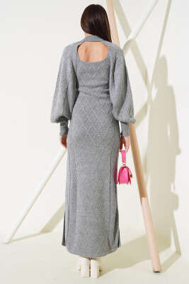 Kolluklu Elbiseli Triko İkili Takım Gri - Kadın Giyim Modelleri