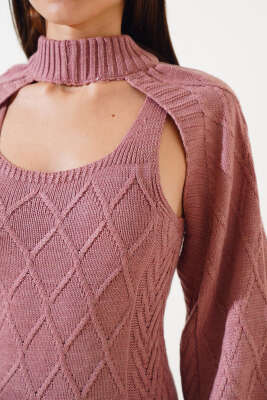 Kolluklu Elbiseli Triko İkili Takım Gül Kurusu - Kadın Giyim Modelleri