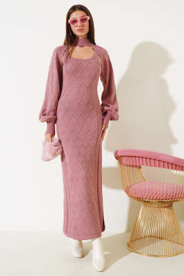 Kolluklu Elbiseli Triko İkili Takım Gül Kurusu - Kadın Giyim Modelleri