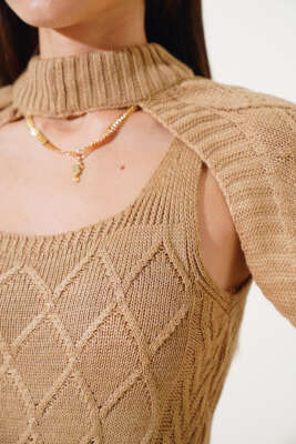 Kolluklu Elbiseli Triko İkili Takım Latte - Kadın Giyim Modelleri