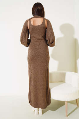 Kolluklu Elbiseli Triko İkili Takım Vizon - Kadın Giyim Modelleri