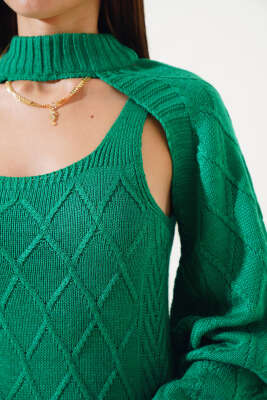 Kolluklu Elbiseli Triko İkili Takım Yeşil - Kadın Giyim Modelleri