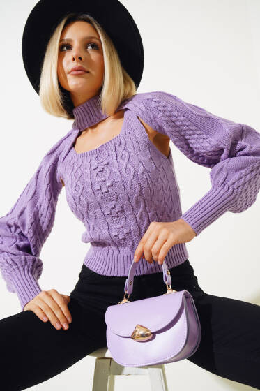 Kolluklu Triko İkili Bluz Lila - Triko