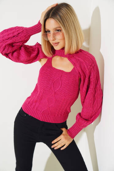 Kolluklu Triko İkili Bluz Mercan - Triko