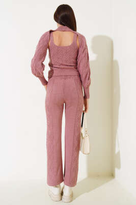 Kolluklu Triko Üçlü Takım Gül Kurusu - Kadın Giyim Modelleri