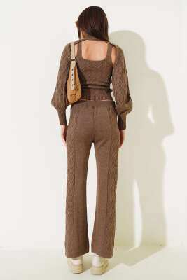 Kolluklu Triko Üçlü Takım Vizon - Kadın Giyim Modelleri