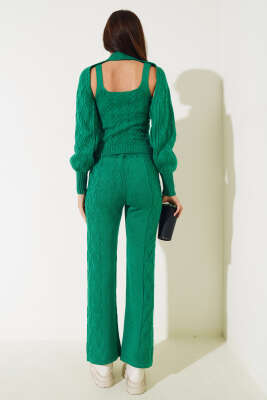 Kolluklu Triko Üçlü Takım Yeşil - Kadın Giyim Modelleri