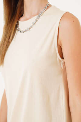 Kolsuz Basic Elbise Bej - Kadın Giyim Modelleri